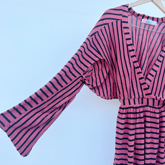 Free People Yacht Club Midi Dress Striped Long Sleeve Cut Out Red Black Medium - Picture 6 of 9